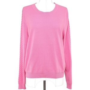 IRIS & INK Pink Sweater Cashmere Top Knit Long Sleeve Cable Crewneck L NWT